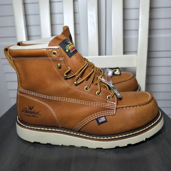 Thorogood 6″ Tobacco Safety Moc Toe Wedge Work Boots 804-4200 Men's Size 9 EE